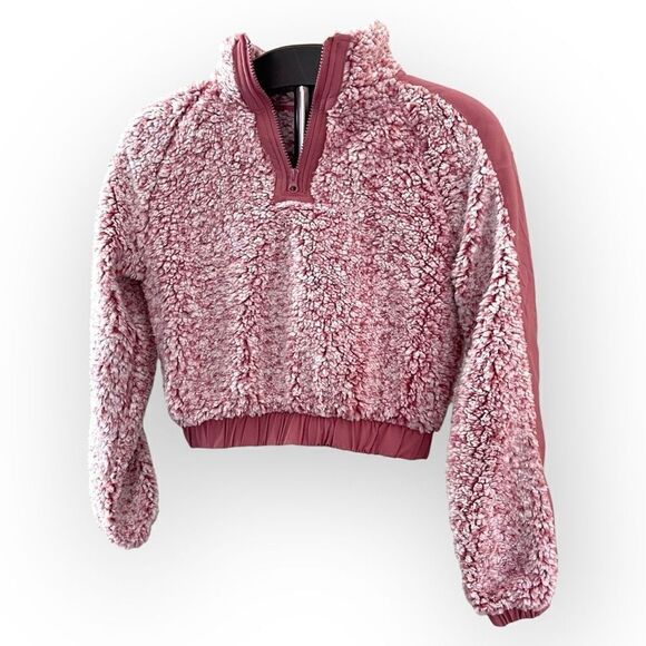 DEREK HEART Faux Sherpa Cropped Quarter Zip Top in Pink Size Small NEW - Picture 4 of 13